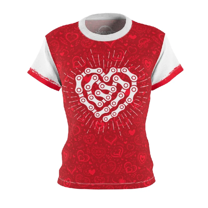 Ladies Red & White Chain Heart MTB Jersey Boat Neck Jersey Shirt