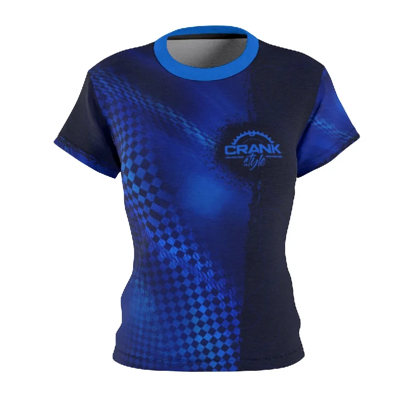 Women's Blue Topo Check MTB Jersey Daily Wear Jersey Tee