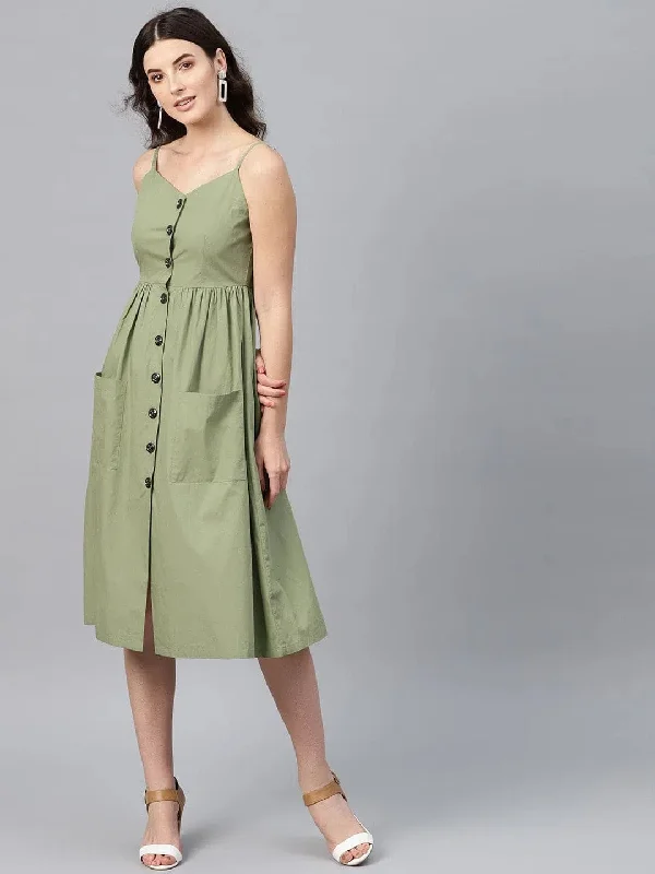 Olive Front Open Strappy Dress Tunics Leisure comfortable