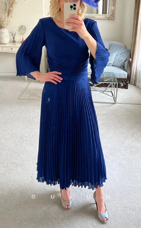 GM717 - Simple & Casual A-Line Scoop with Bell Sleeves Draped Anke-Length Mother of the Bride Dress Tunics Custom made