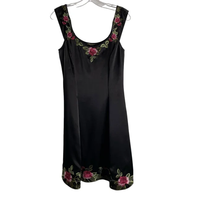 BETSEY JOHNSON Size 10 Black Embroidered Sheer LS DRESS Tunics Vintage classic