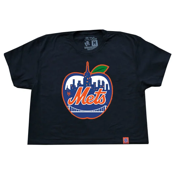 METS APPLE | Ladies Crop Top (Black) Front Pockets Side Pockets Patch Pockets