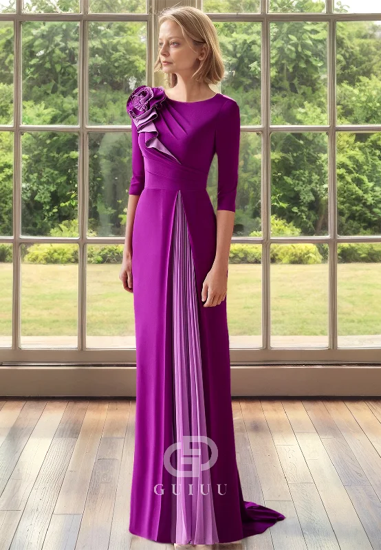 Charming Half Sleeves Scoop Floor-Length Ruched Mother of the Bride Dress Tunics Print Colorful