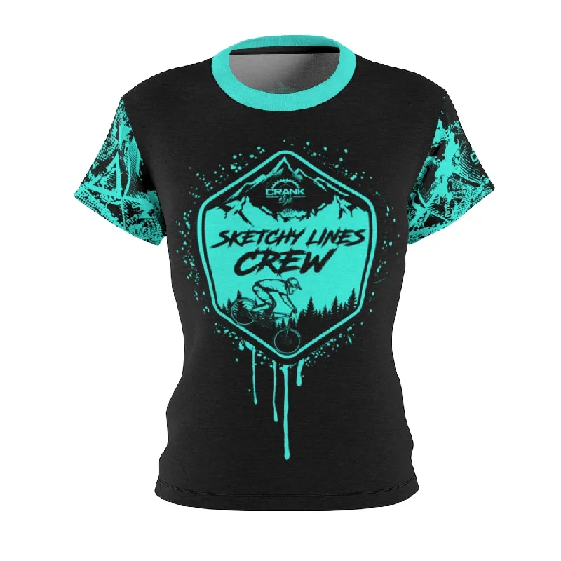 Women's Sketchy Lines Crew Teal & Black MTB Jersey Bright Color Jersey Top