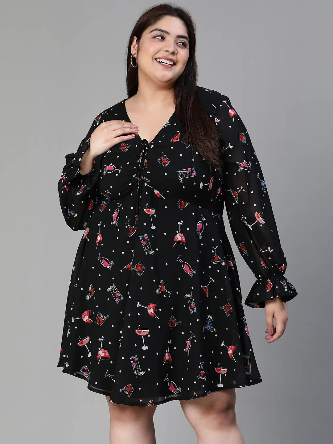 Style In Floral Print Flare Black Plus Size Women Dress Tunics Corduroy durable