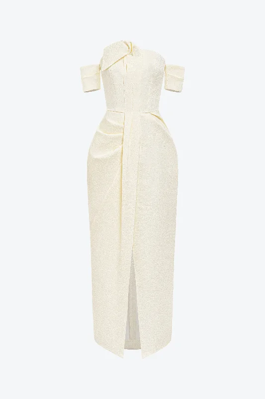 Magot Drapping Off-shoulder Pencil Dress Tunics Chic elegant
