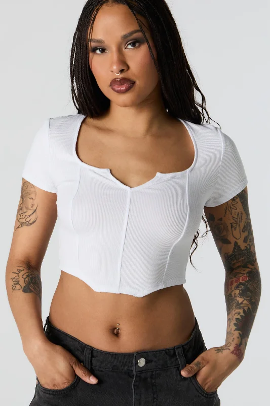 Ribbed Corset Short Sleeve Crop Top Anti-Pilling Machine Wash Handmade