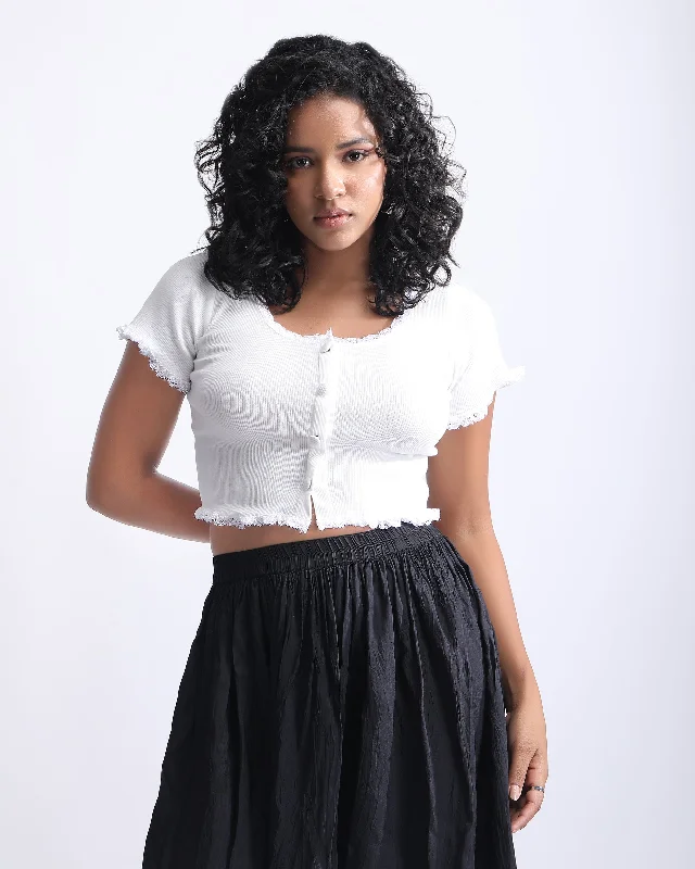 RIBBED LACED CROP TOP Terry Blend Velvet Blend Canvas Blend