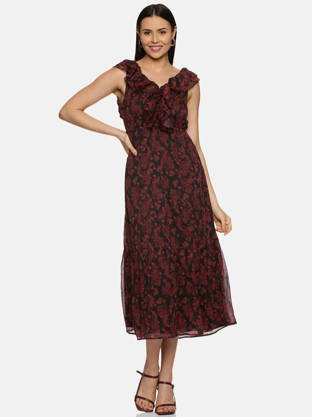 Paisley Print Black Back Tie- Knot Midaxi Dress Tunics Yoga stretchy