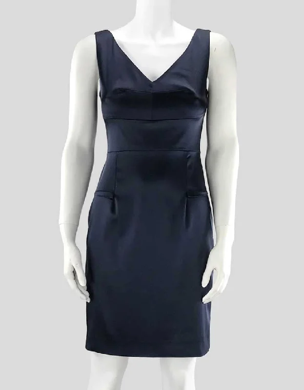 Calvin Klein Navy Blue Satin Sheath V-Neck And V Back Cocktail Dress Size 4 Petite Tunics Mesh breathable