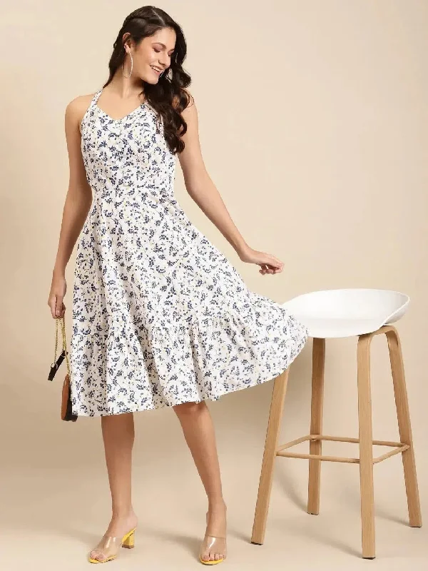 Strappy flared dress in Off White Print Tunics Luxurious premium