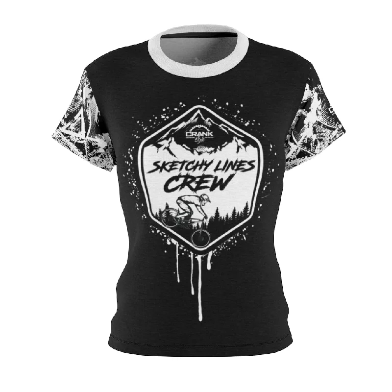 Women's Sketchy Lines Crew Black & White MTB Jersey Navy Blue Jersey Tee