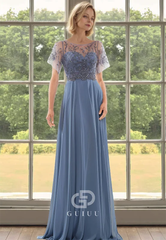 Chiffon Short Sleeves Scoop Empire-Waist Corset Tulle Mother of the Bride Dress Tunics Designer luxury