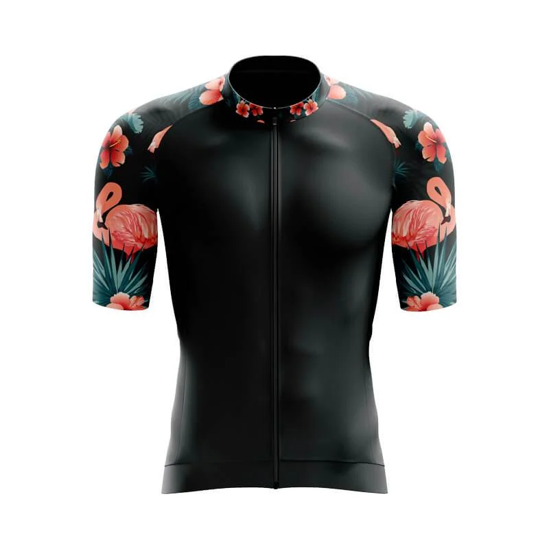 Flamingo Floral Sleeve Aero Jerseys (Black) Turquoise Jersey Tee