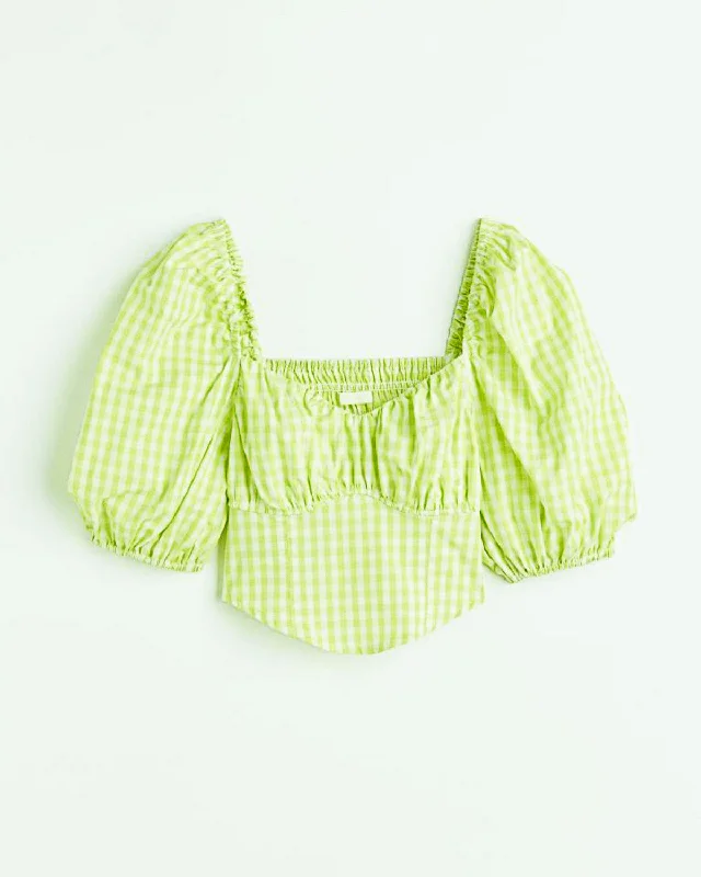 GREEN BUSTIER STYLE CROP TOP Graphic Embroidered Appliqued