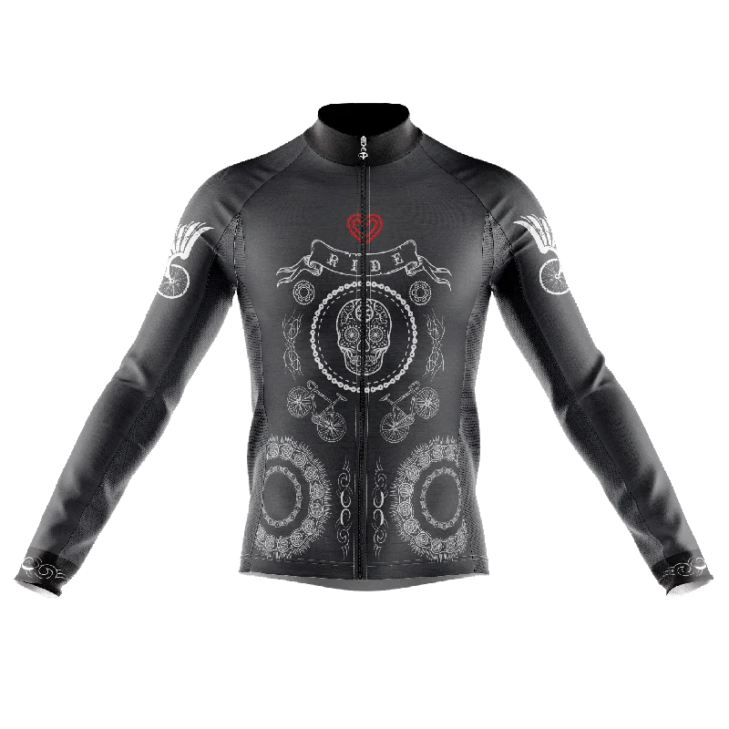 Skull & Gears Slate Grey Long Sleeve Cycling Jersey Party Jersey Tee