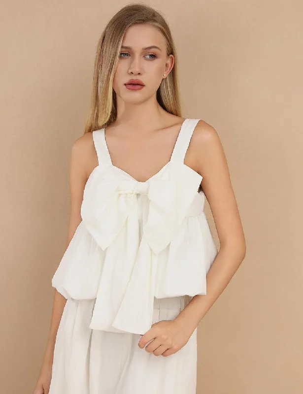Ladies White Bow Front Crop Top SKT434 Hooded Caped Shawl Collar