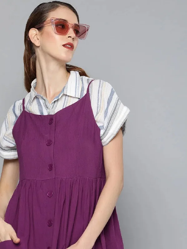 Purple Front Open Strappy Dress Tunics Velvet soft