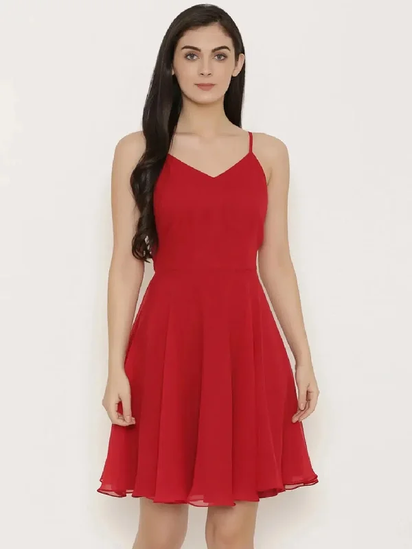 Back knot short skater Dress in Red Tunics Luxurious high-end