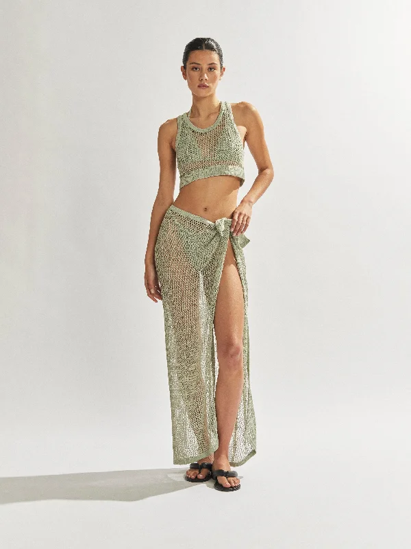 Savannah Crop Top Sage Chenille Blend Fleece Blend Nylon Blend