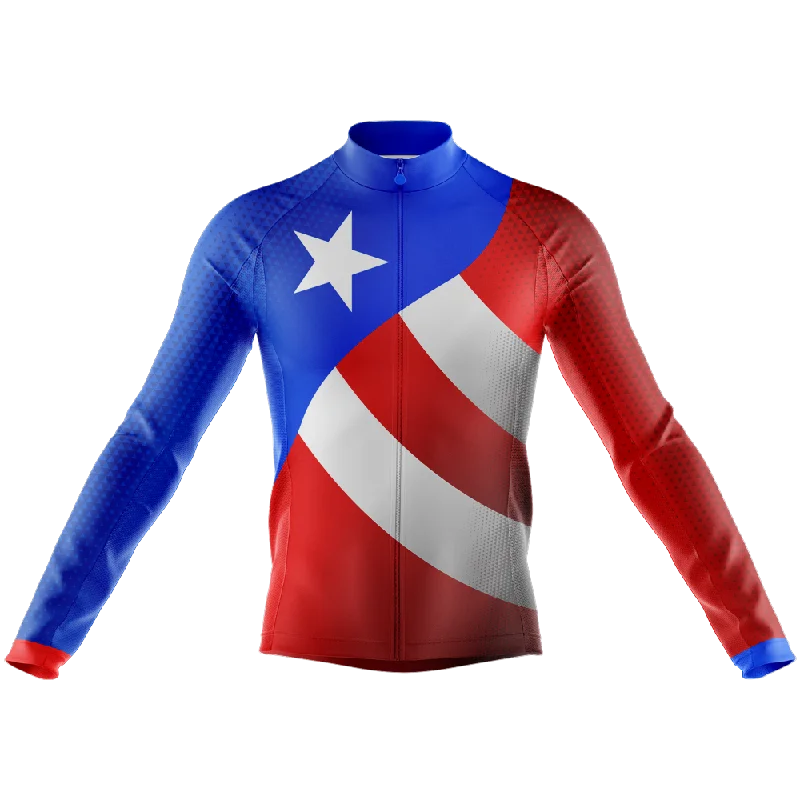 Puerto Rico V1 Long Sleeve Cycling Jersey Eco-Friendly Jersey Tee