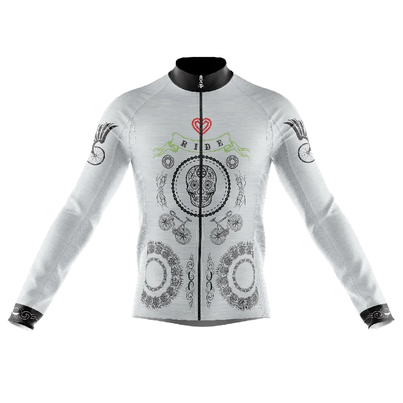 Skull & Gears White Long Sleeve Cycling Jersey Cream Jersey Tee