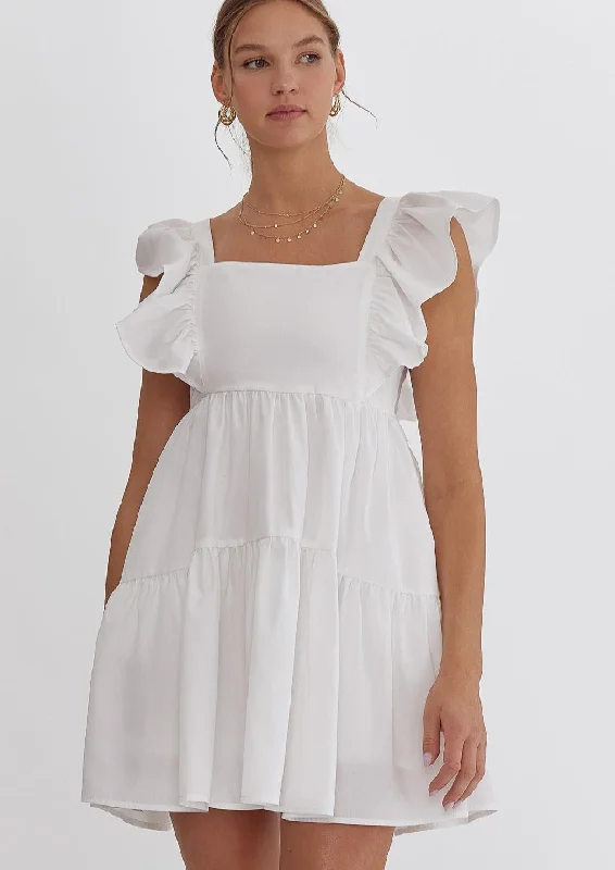 poplin ruffle sleeve dress Tunics Versatile all-occasion