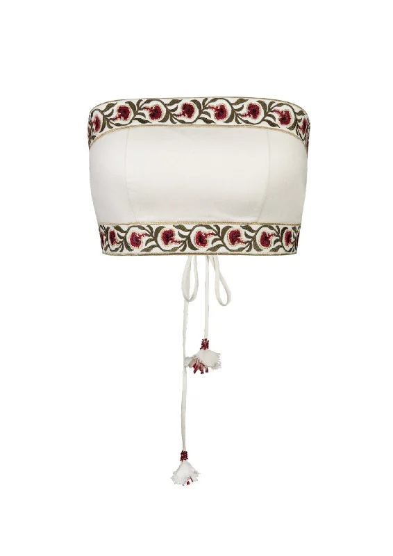 Carnation Crop Top in Ivory & Red Polka Dot Checkered Tartan
