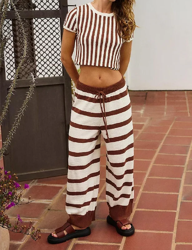 Ladies Striped Crop Top and Pants Sets SKST476 Houndstooth Herringbone Solid