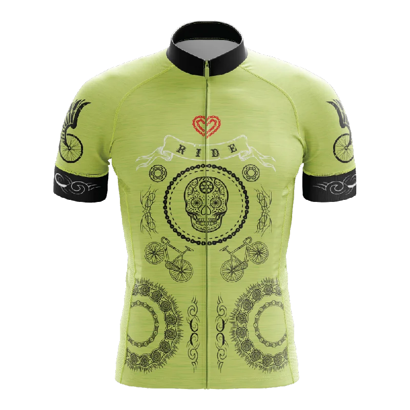 Skull & Gears Green Short Sleeve Cycling Jersey Lavender Jersey Tee