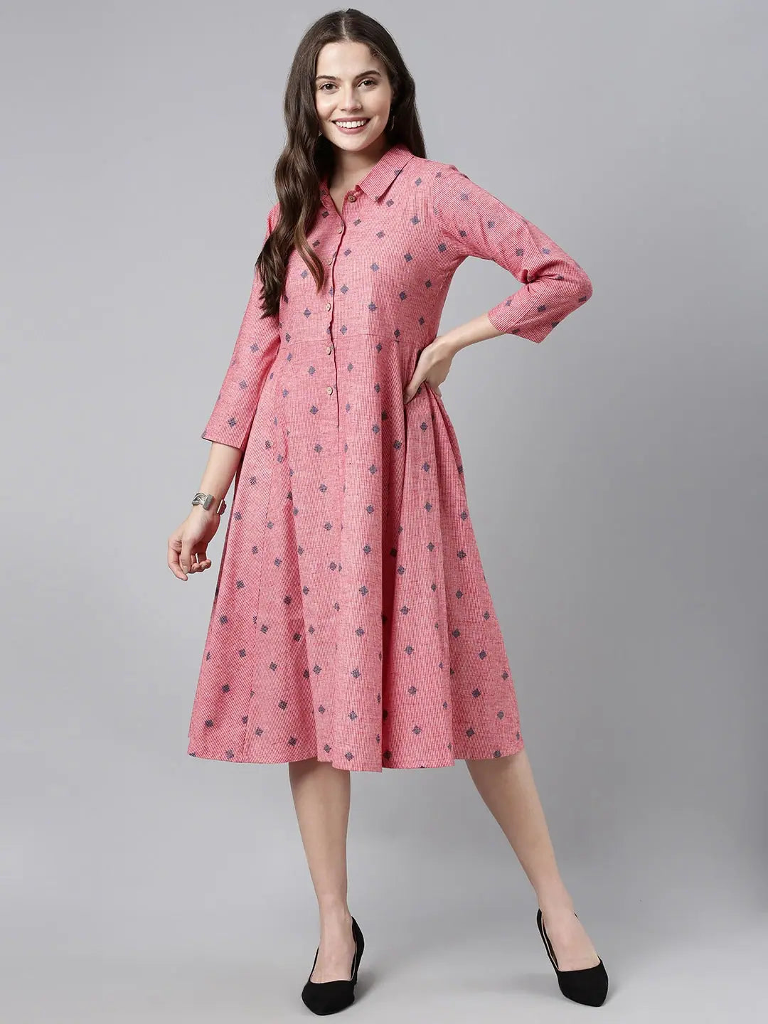 Ahika Pink Blue Geometric Printed A Line Dress Tunics Stylish modern