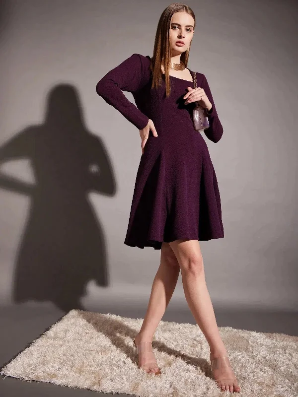 Short Flare Dress with cut-out back in Purple Color Tunics Bridal satin