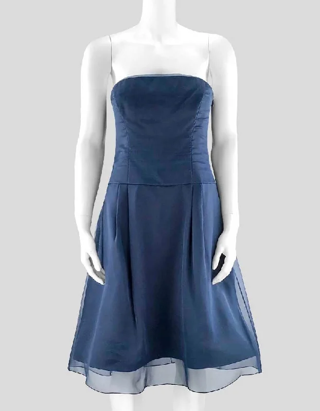 Ralph Lauren Black Label Navy Blue Strapless Knee Length Cocktail Dress With Sheer Overlay Throughout Size 4 US Tunics Leisure comfortable