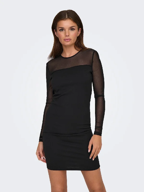 Γυναικείο φόρεμα ONLNEW SANDY L/S MESH MIX DRESS JRS 15336837 | 15336837 Tunics Short Trendy