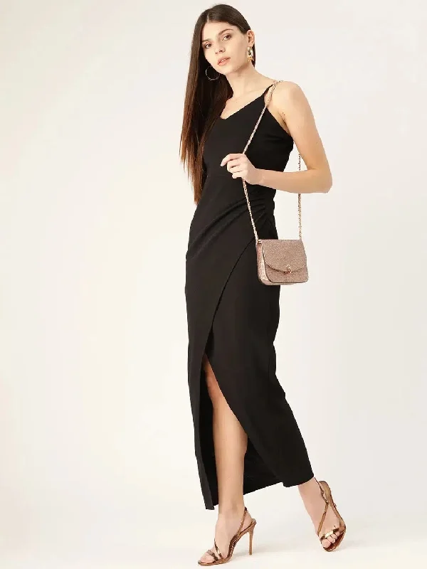 Black Split Thigh Dress Tunics Plaid country
