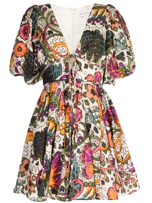 Rhode Resort Linen Madeline Lamu Grande-print flared dress UK 8 Floral Print girly