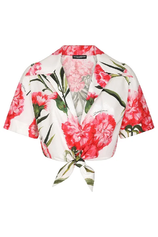 Tie Front Printed Crop Top Solid Color Striped Floral