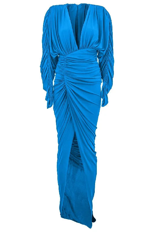 Long Sleeve Long Dress - Capri Blue Tunics Evening elegant