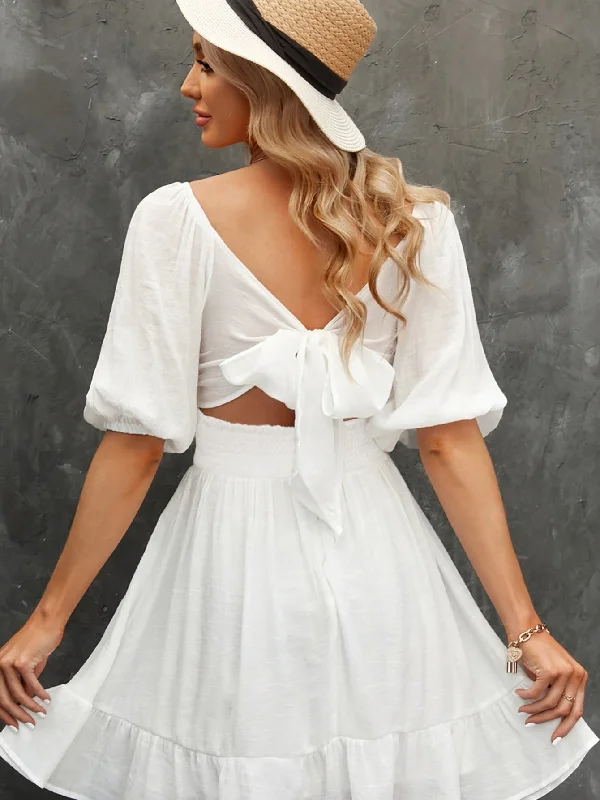 Women's Dresses Lantern Sleeves Square Neck Ruffle Back Lace Up Summer Dress Tunics Timeless classic