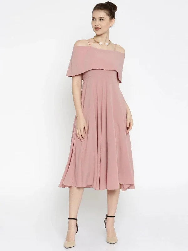 Layered Fit & Flare Pink Midi Strap Dress Tunics Luxurious high-end