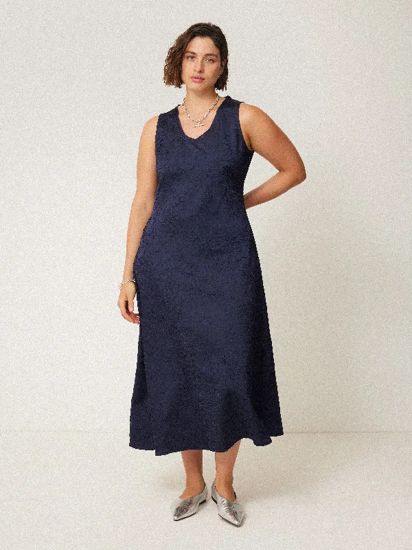 Asymmetric Textured Dress | Navy Halter Neckline Beach