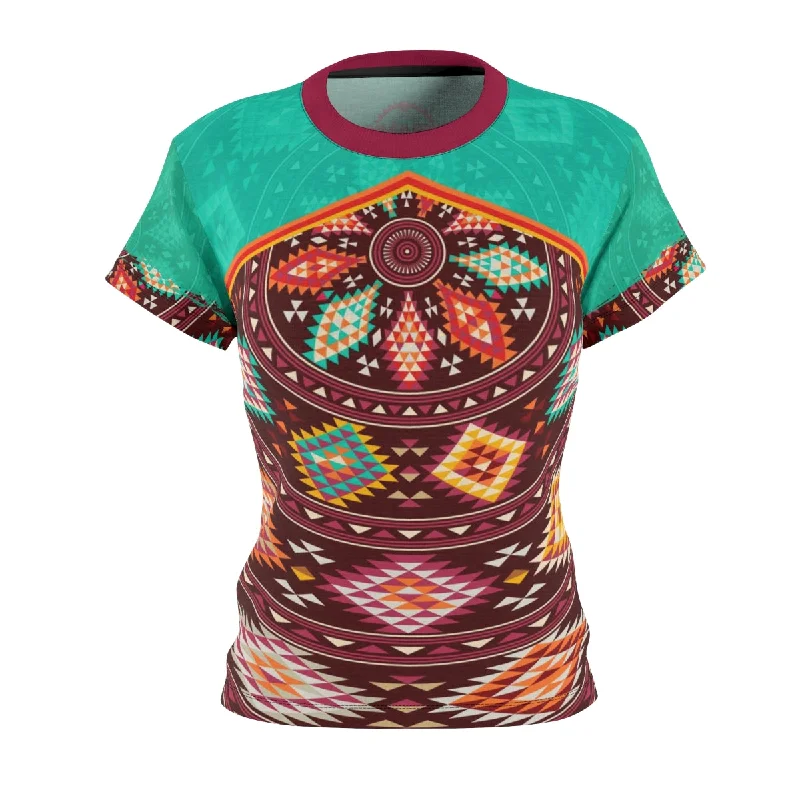 Women's American Indian Aztec Pattern MTB Jersey Olive Green Jersey Tee