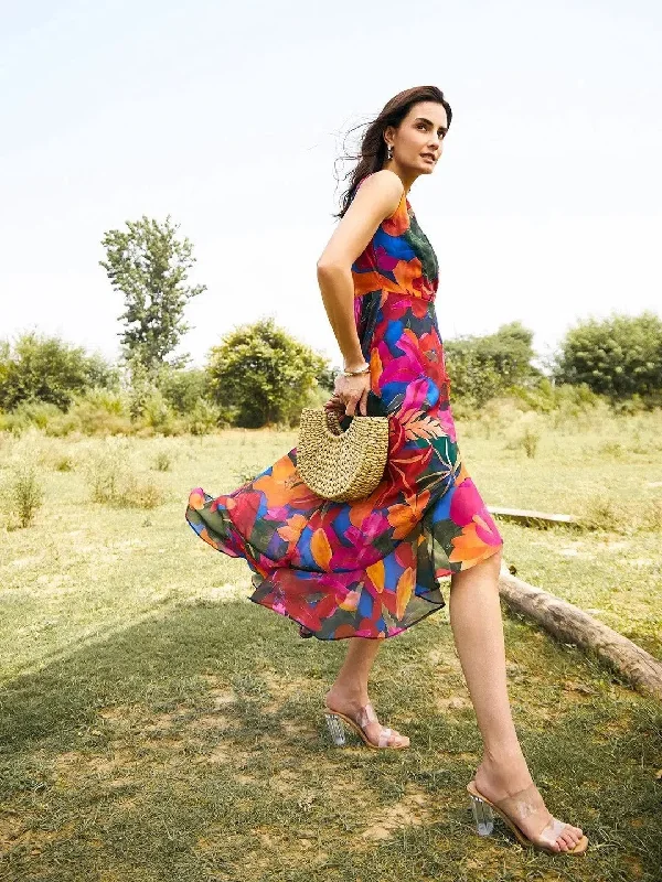 Overlap Frill Asymmetric Dress in Blue Color Tunics Wedding white