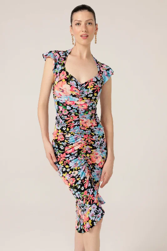 Sacha Drake - Gouldian Finch Dress - Black Multi Floral Tunics Exclusive limited