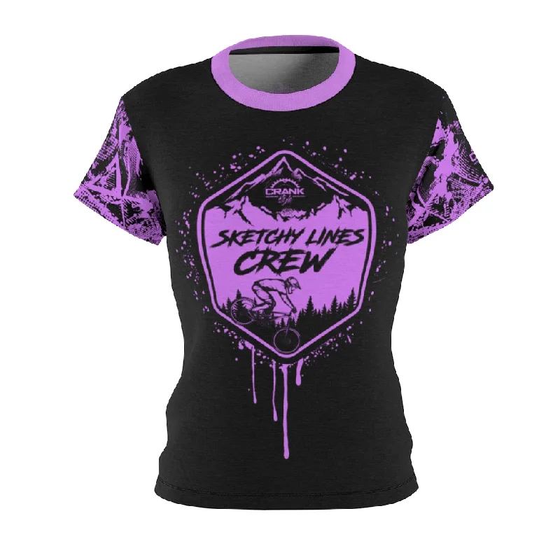 Women's Sketchy Lines Crew Pinkie & Black MTB Jersey Dark Color Jersey Shirt