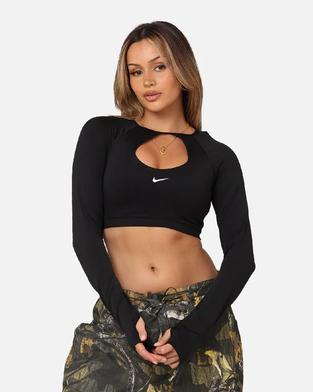 Nike Women's Long Sleeve Crop Top Bra Black/White Machine Wash Dry Clean Hand Wash