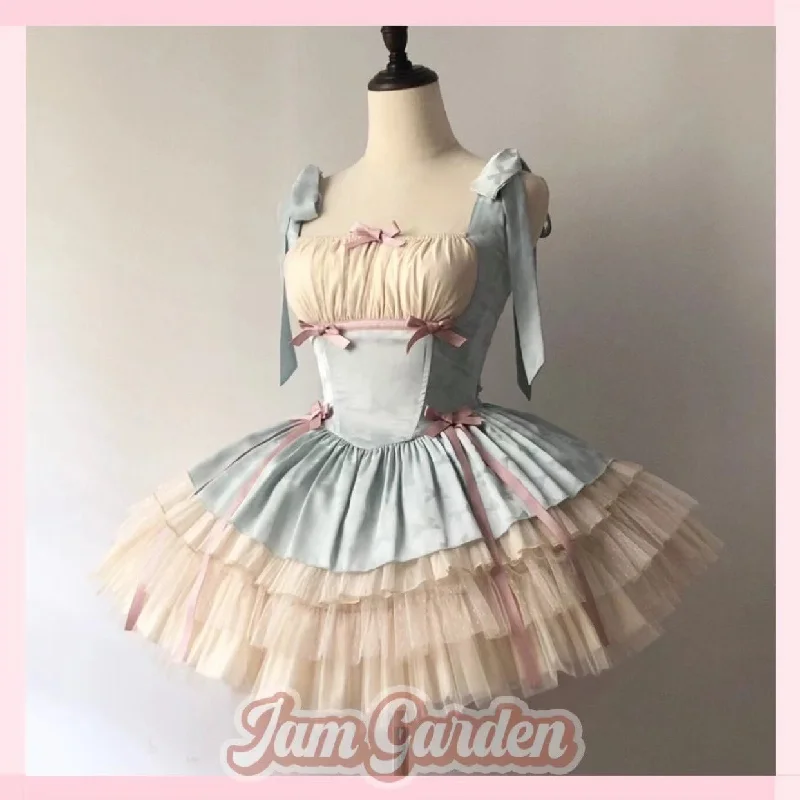 Small ribbon lolita ballet style suspender dress cake dress princess dress Tunics Mesh breathable