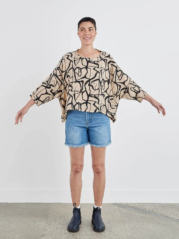 Cut Loose Mod Marble Cashew One-Size Crop Top, Style #6566511 Hooded Caped Shawl Collar