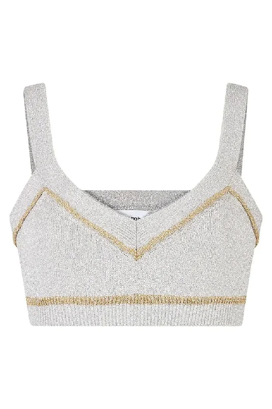 Metallic Crop Top Houndstooth Herringbone Solid