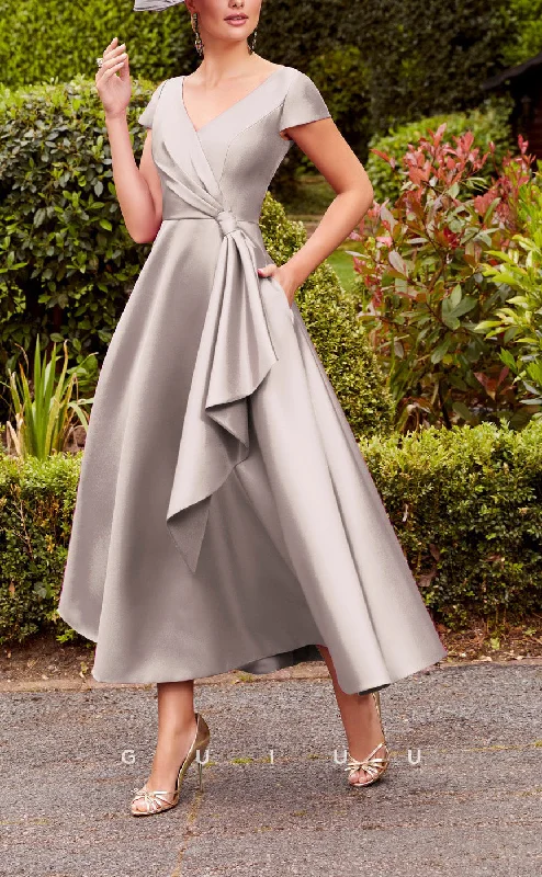 GM723 - Classic & Timeless A-Line V-Neck Cap Sleeves Draped Ankle-Length Mother of the Bride Dress Tunics Fall fleece